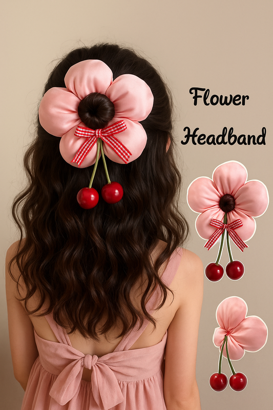 Premium Cherry Flower Bun Scrunchie