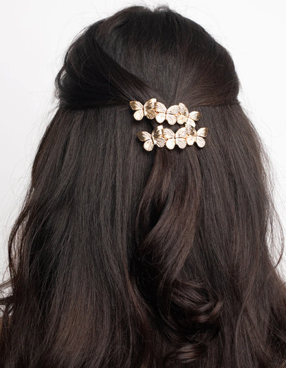 Golden butterfly metal hair clip