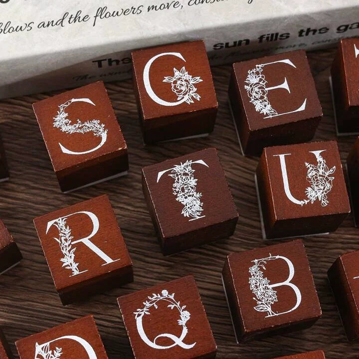 Floral Alphabet Wooden Stamp Set ( A to Z )