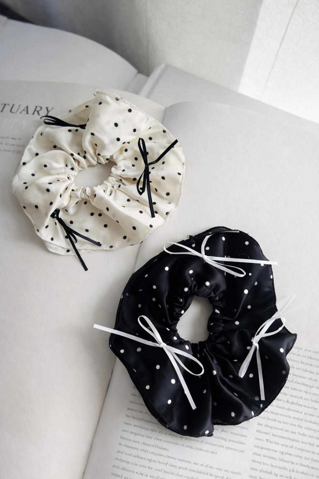 Polka Dot Bow Korean Hair Scrunchie - XL