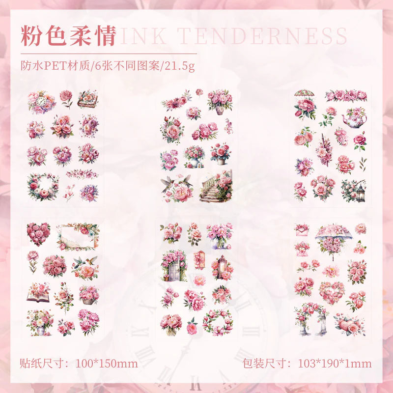 Kawaii Floral Vintage Sticker - 6 Sheets