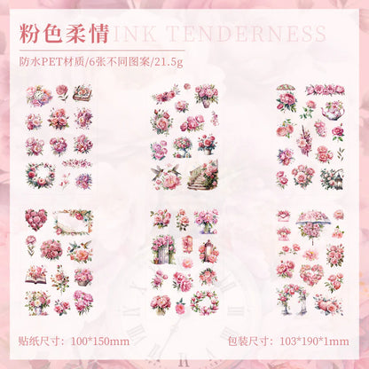 Kawaii Floral Vintage Sticker - 6 Sheets