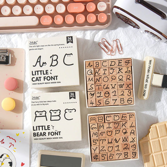 Kawaii Little cat Font Alphabet Stamp Seal - 36 Pcs