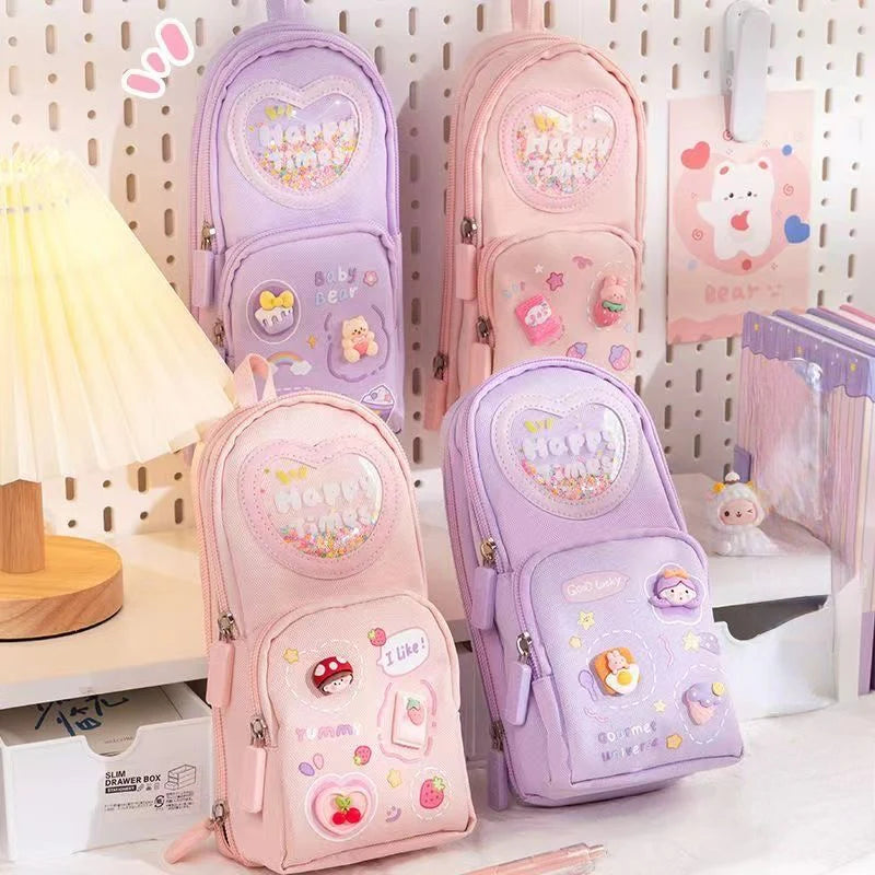 Kawaii charm cute pencil pouch - 3 zip