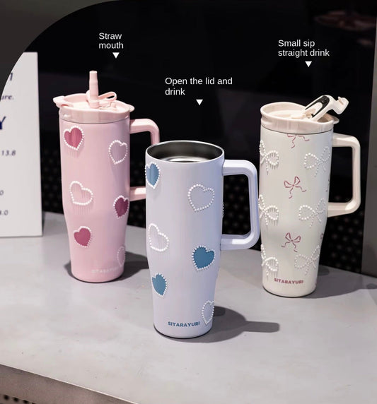 Pintresty Heart pearl  2 in 1 Sipper Plus Tumbler with Topper - 1200ML