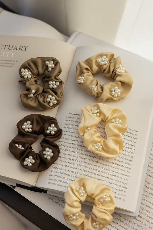 Pearl Korean Satin Scrunchie