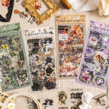 Vintage Wild Flower Kawaii Sticker - 6 Sheets