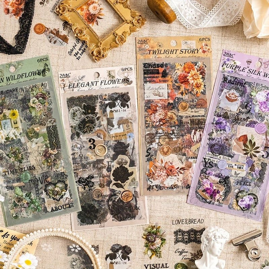 Vintage Wild Flower Kawaii Sticker - 6 Sheets