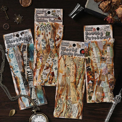 Vintage Burnt Paper Sticker Strip - 30 Pcs