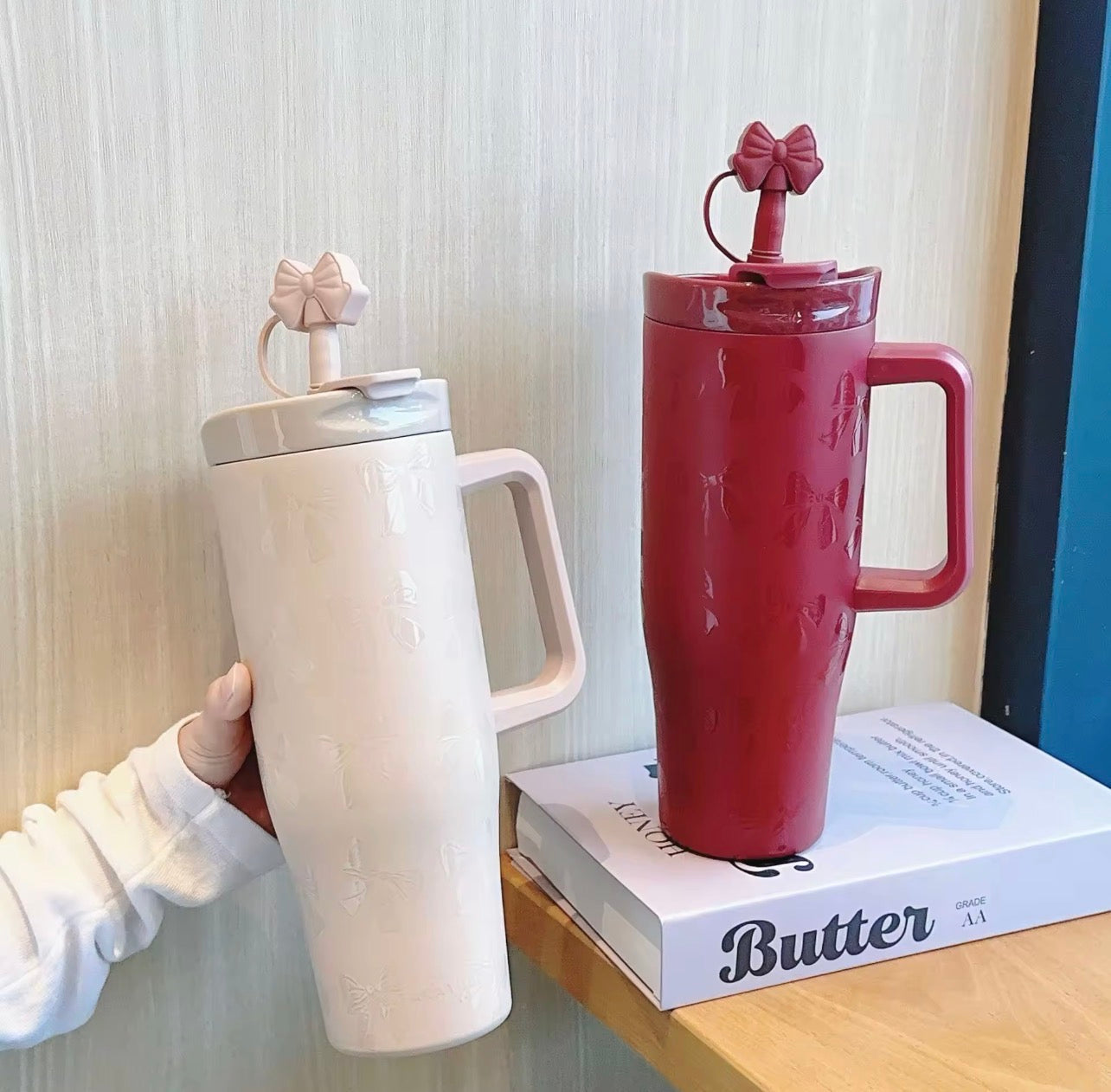Ribbbowi Bow pintresty 2 in 1 Sipper Plus Tumbler with Topper - 1200ML