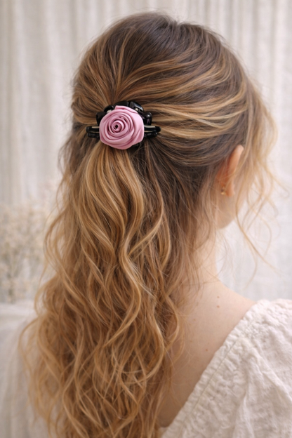 Satin Rose Hair Claw Clip