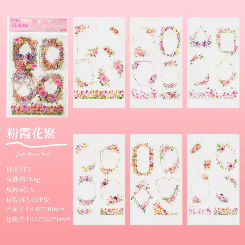 Floral wreath Frames Sticker Sheet - 6 Pcs
