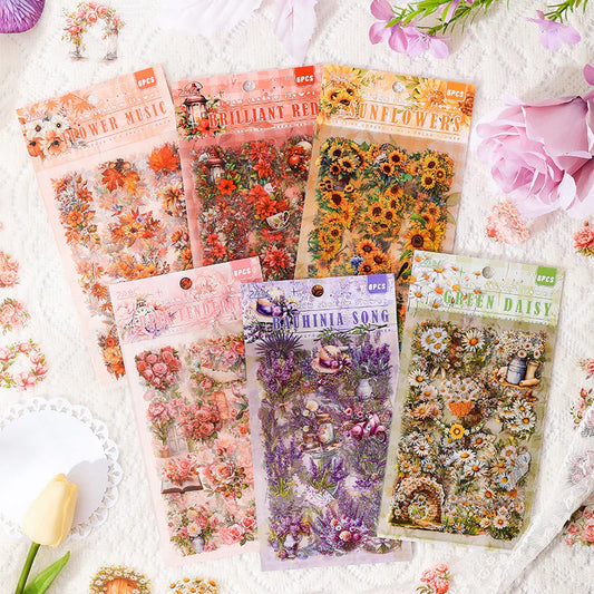 Kawaii Floral Vintage Sticker - 6 Sheets