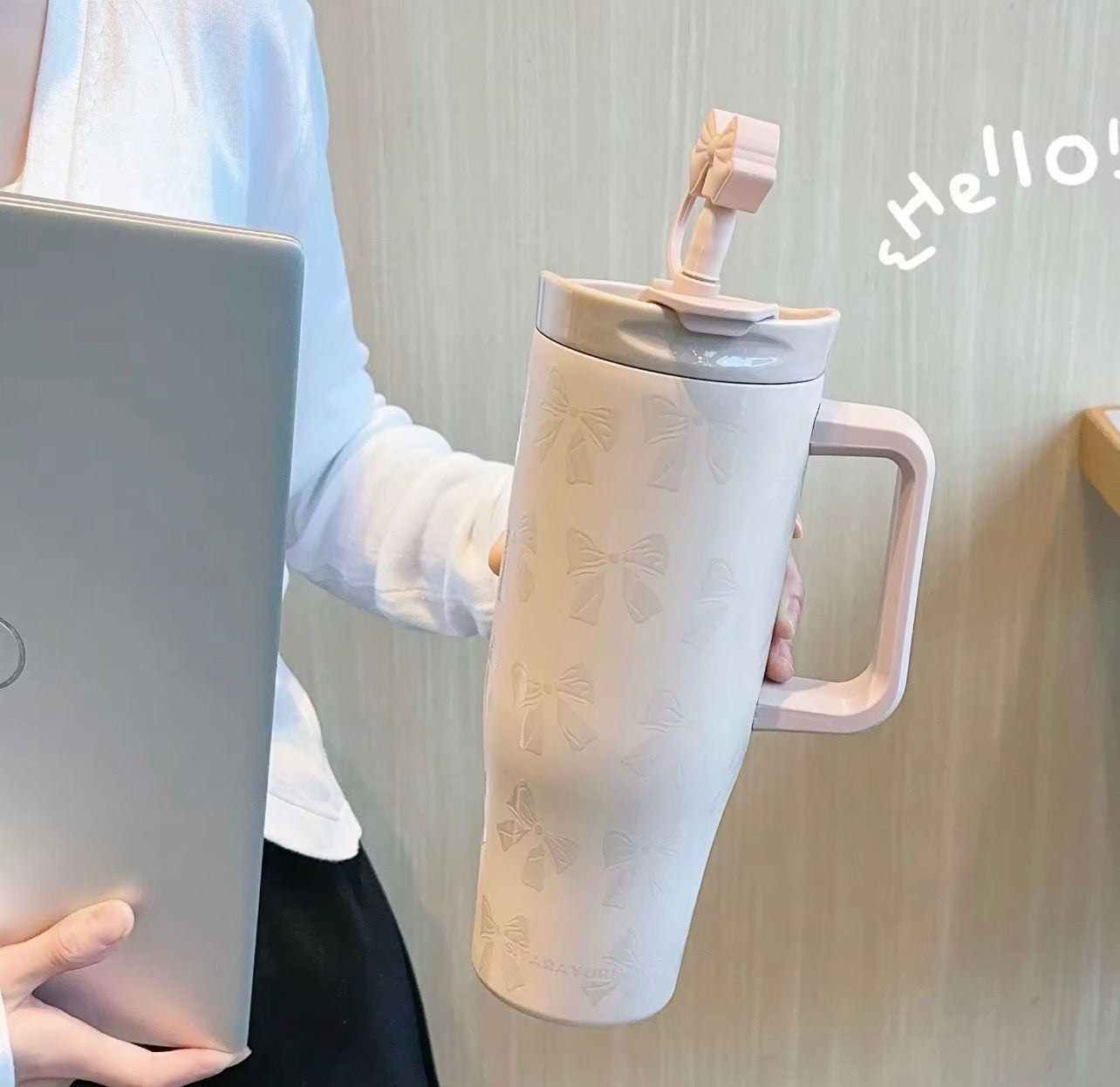 Ribbbowi Bow pintresty 2 in 1 Sipper Plus Tumbler with Topper - 1200ML