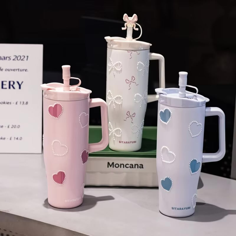 Pintresty Heart pearl  2 in 1 Sipper Plus Tumbler with Topper - 1200ML