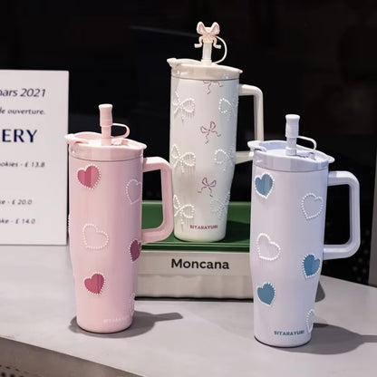 Pintresty Heart pearl  2 in 1 Sipper Plus Tumbler with Topper - 1200ML