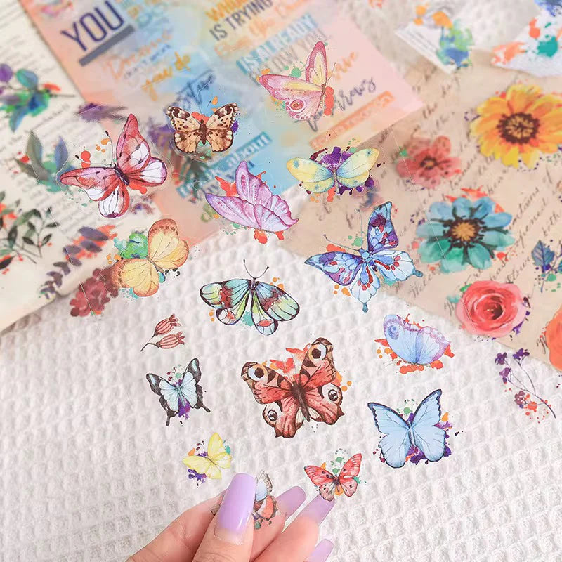 Water Color Flower and Leaf Sticker Sheet - 6 Pcs