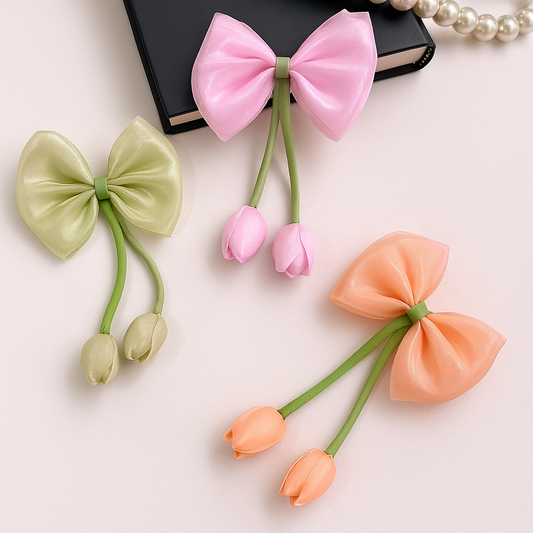Satin Korean Bow Tulip Hair Pin