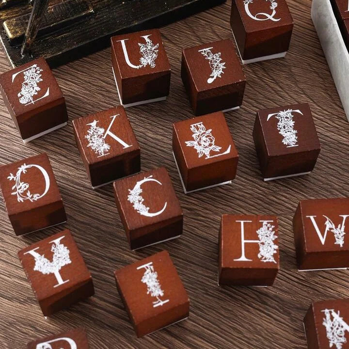 Floral Alphabet Wooden Stamp Set ( A to Z )