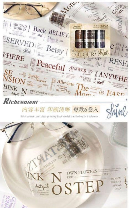 Wordings Journaling Sticker Tape Roll - 6 Pcs