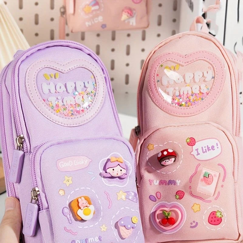 Kawaii charm cute pencil pouch - 3 zip