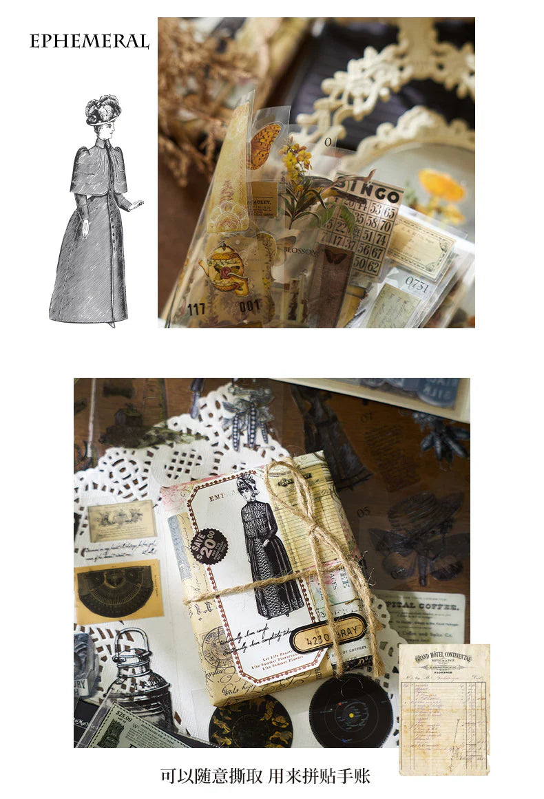 Vintage Retro Journaling Sticker Book - 20 Sheets