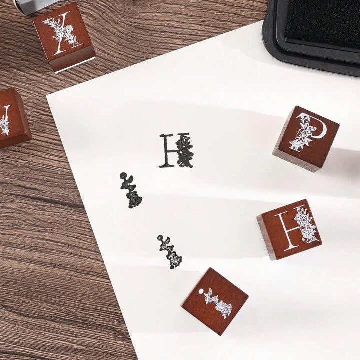 Floral Alphabet Wooden Stamp Set ( A to Z )
