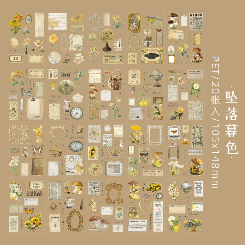 Vintage Retro Journaling Sticker Book - 20 Sheets