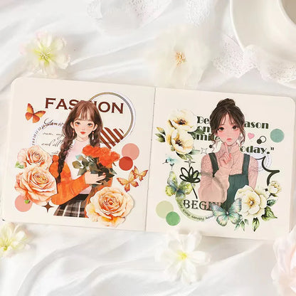 Vintage Girl Kawaii Sticker - 10 pcs