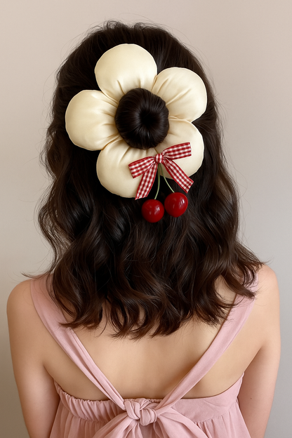 Premium Cherry Flower Bun Scrunchie