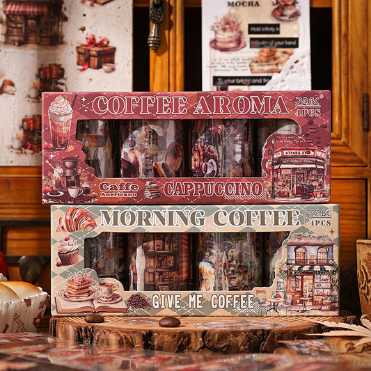 Vintage Café Sticker Roll Set -4 Pcs
