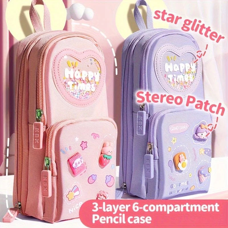 Kawaii charm cute pencil pouch - 3 zip