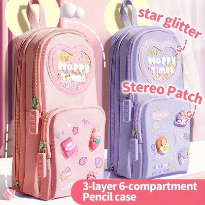 Kawaii charm cute pencil pouch - 3 zip