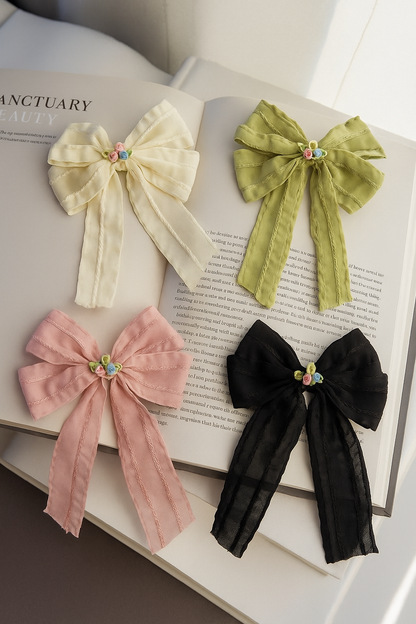 Texture Rose Bow Korean Hair Bow Pin