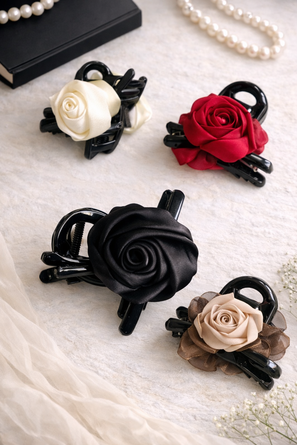 Satin Rose Hair Claw Clip