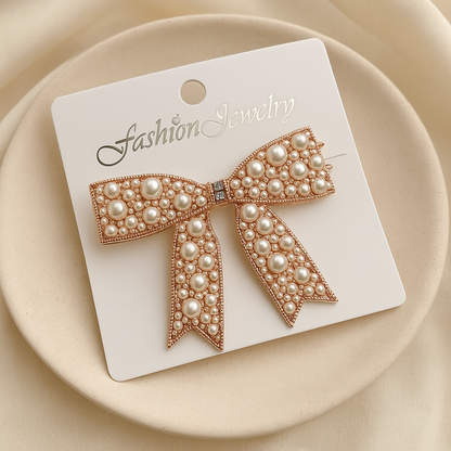 Pearl bow metal hair pin