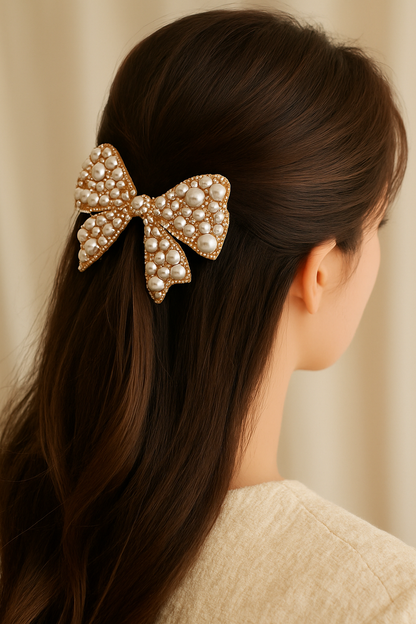 Pearl bow metal hair pin