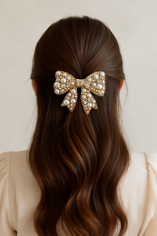 Pearl bow metal hair pin