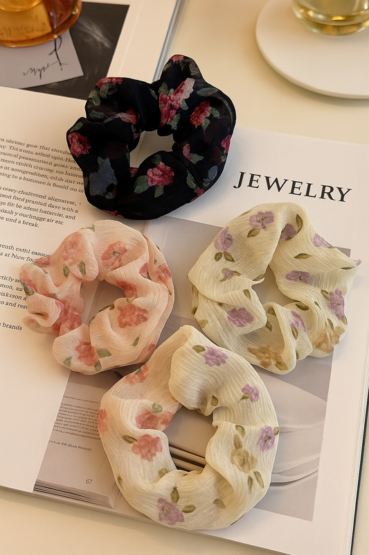 Floral soft scrunchies