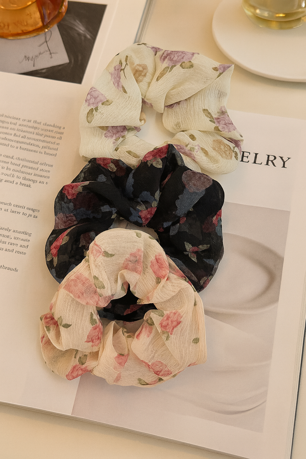 Floral soft scrunchies