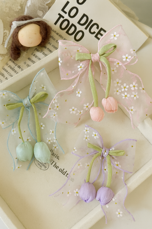 Daisy korean tulip bow hair pin