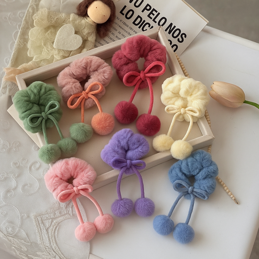Pom pom korean hair scrunchie