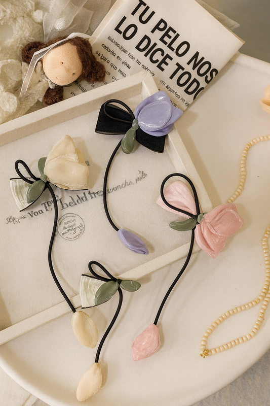 Bow tulip long hair clip