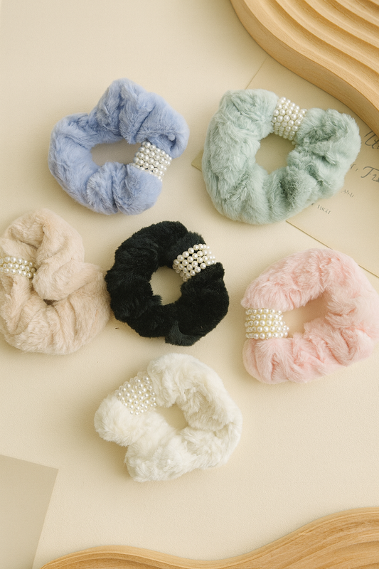 Pearl fur korean hair scrunchie