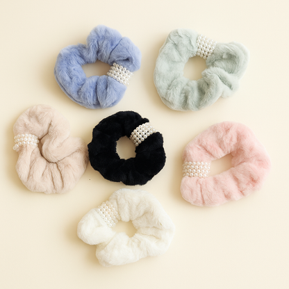 Pearl fur korean hair scrunchie