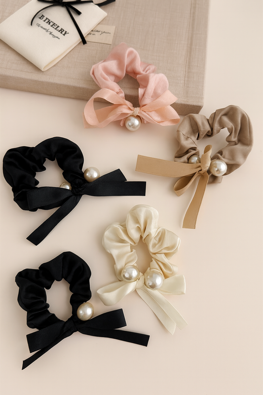 Pearl Bow Satin Scrunchie