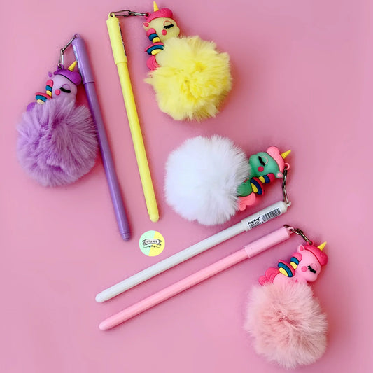 Cute Multi Coloured Baby Unicorn Pom Pom Gel Pen