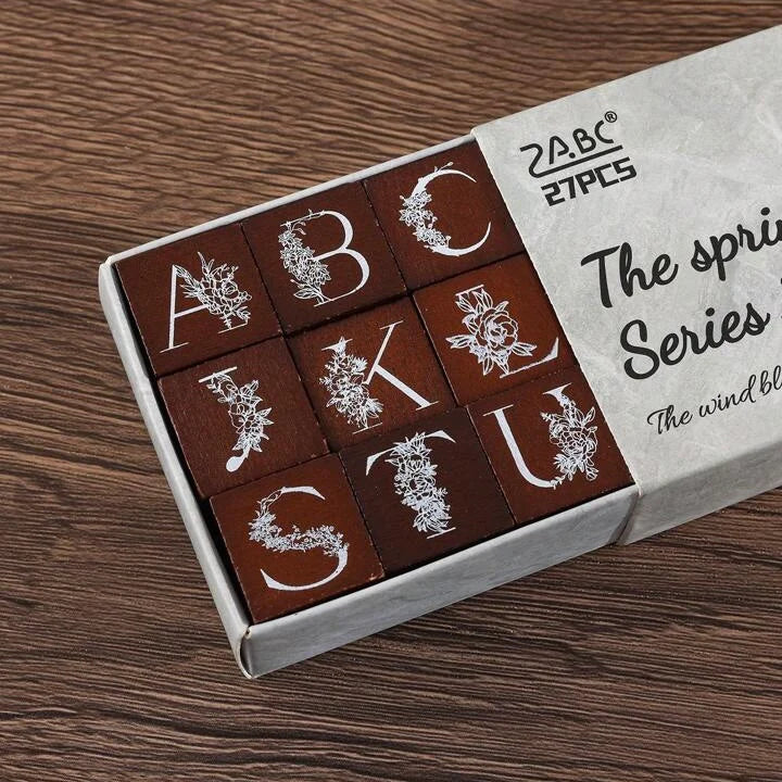 Floral Alphabet Wooden Stamp Set ( A to Z )