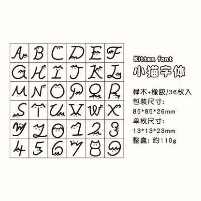 Kawaii Little cat Font Alphabet Stamp Seal - 36 Pcs