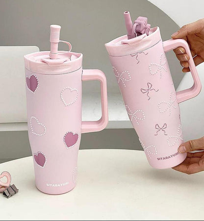 Pintresty Heart pearl  2 in 1 Sipper Plus Tumbler with Topper - 1200ML